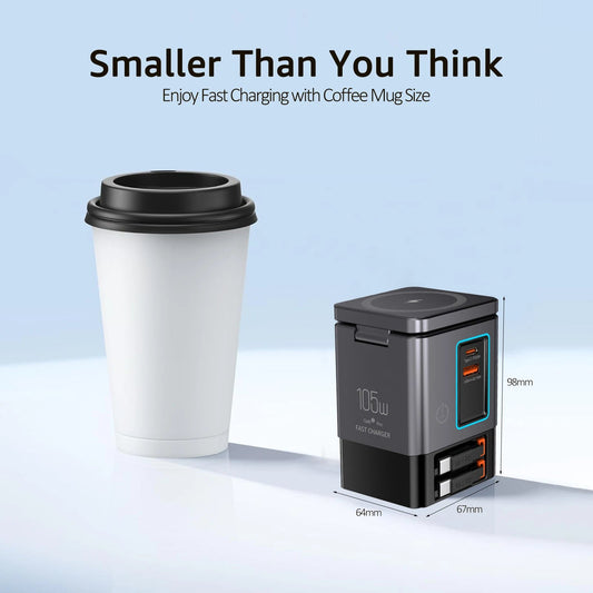 Oh!Teq® | 6-in-1 GaN USB-C Desktop Charger with 3-in-1 Apple Wireless Stand (105W) Oh!Teq