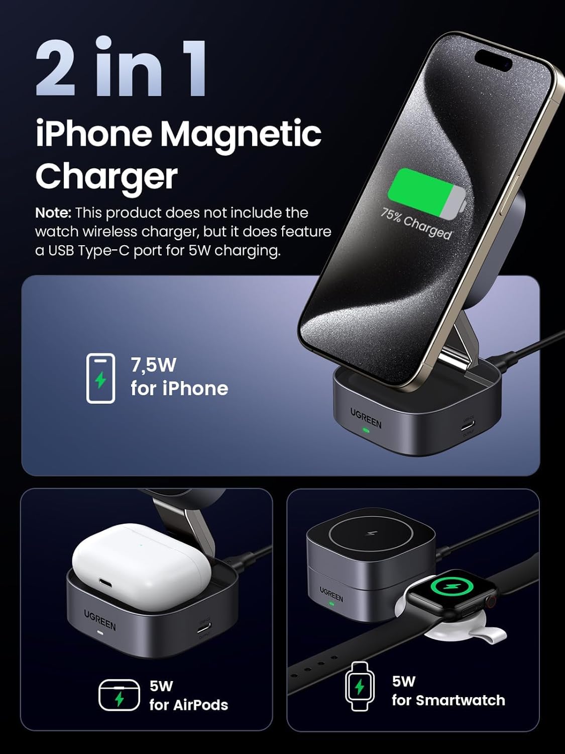 Oh!Teq® | UGREEN Qi2 Magnetic Foldable Charging Station 2-in-1 Oh!Teq