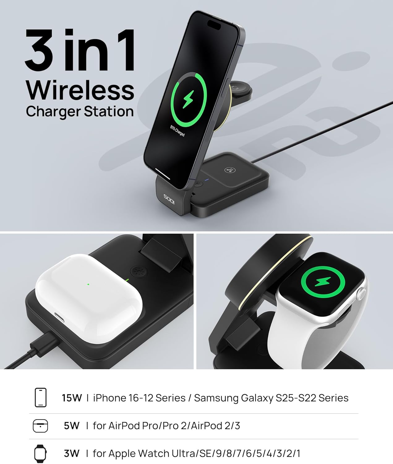 Oh!Teq® | SODI Qi2 3-in-1 Magnetic Wireless Charging Station Oh!Teq