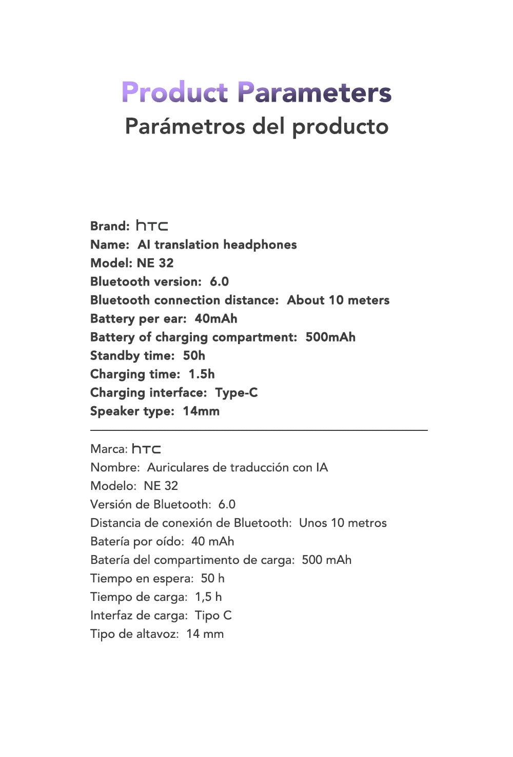 Oh!Teq® | HTC NE32 AI Translator Earbuds (Ear-Hook) Oh!Teq