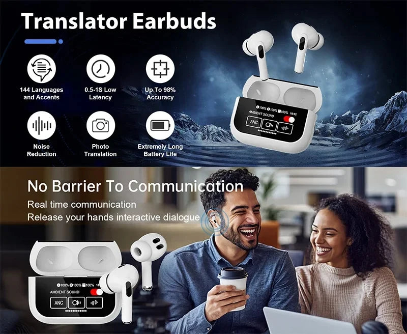 Oh!Teq® | AI Translator Earbuds with Touchscreen Case Oh!Teq