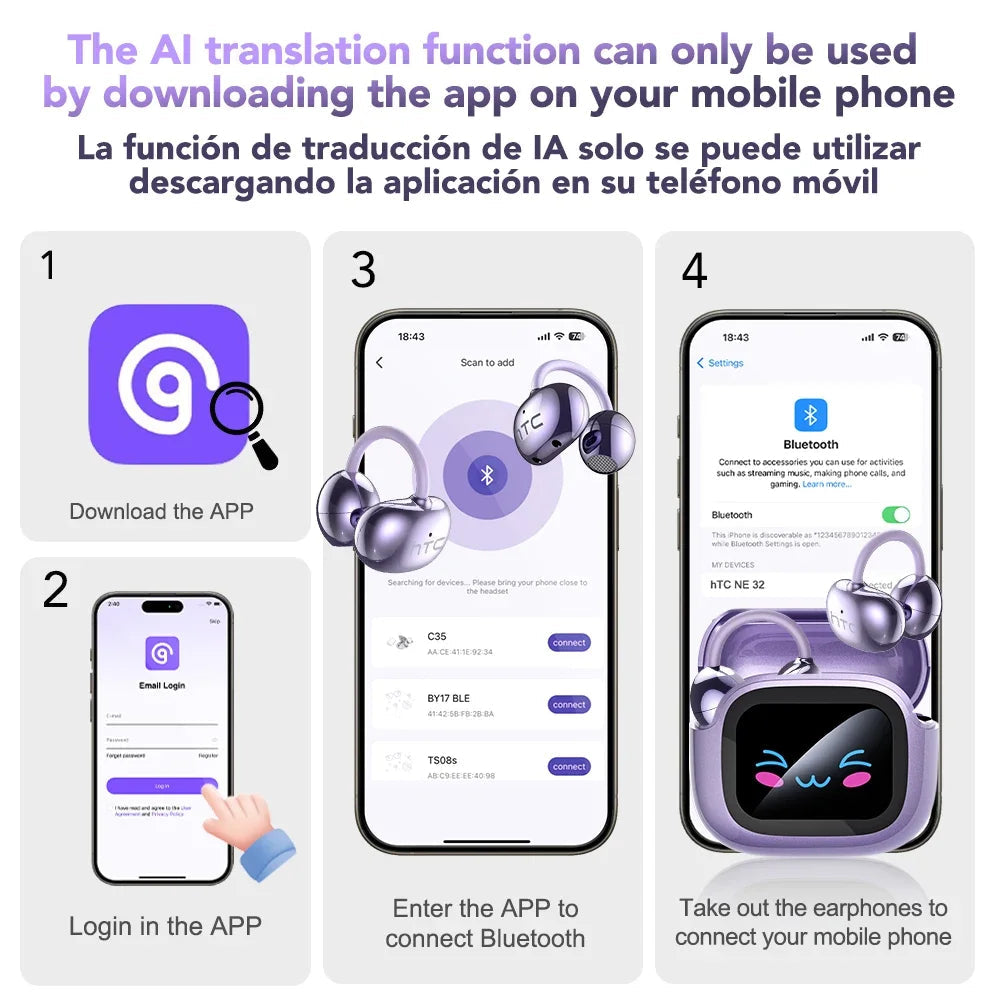 Oh!Teq® | HTC NE32 AI Translator Earbuds (Ear-Hook) Oh!Teq